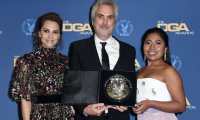 HOLLYWOOD, CALIFORNIA - FEBRUARY 02: Alfonso Cuaron (C) poses in the pressroom with the Feature Film Nomination Award for 'Roma' with Yalitza Aparicio (R) and Marina de Tavira (L) during the 71st Annual Directors Guild Of America Awards at The Ray Dolby Ballroom at Hollywood & Highland Center on February 02, 2019 in Hollywood, California.   Frazer Harrison/Getty Images/AFP
== FOR NEWSPAPERS, INTERNET, TELCOS & TELEVISION USE ONLY ==