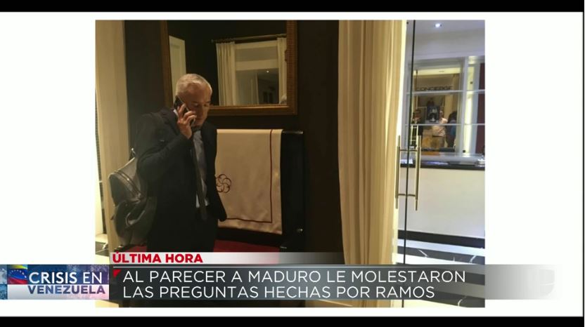 Imagen de la transmisión de Univisión, Noticias luego de que el periodista Jorge Ramos y otros miembros de su equipo fueron liberados. (Foto Prensa Libre: Univisión).