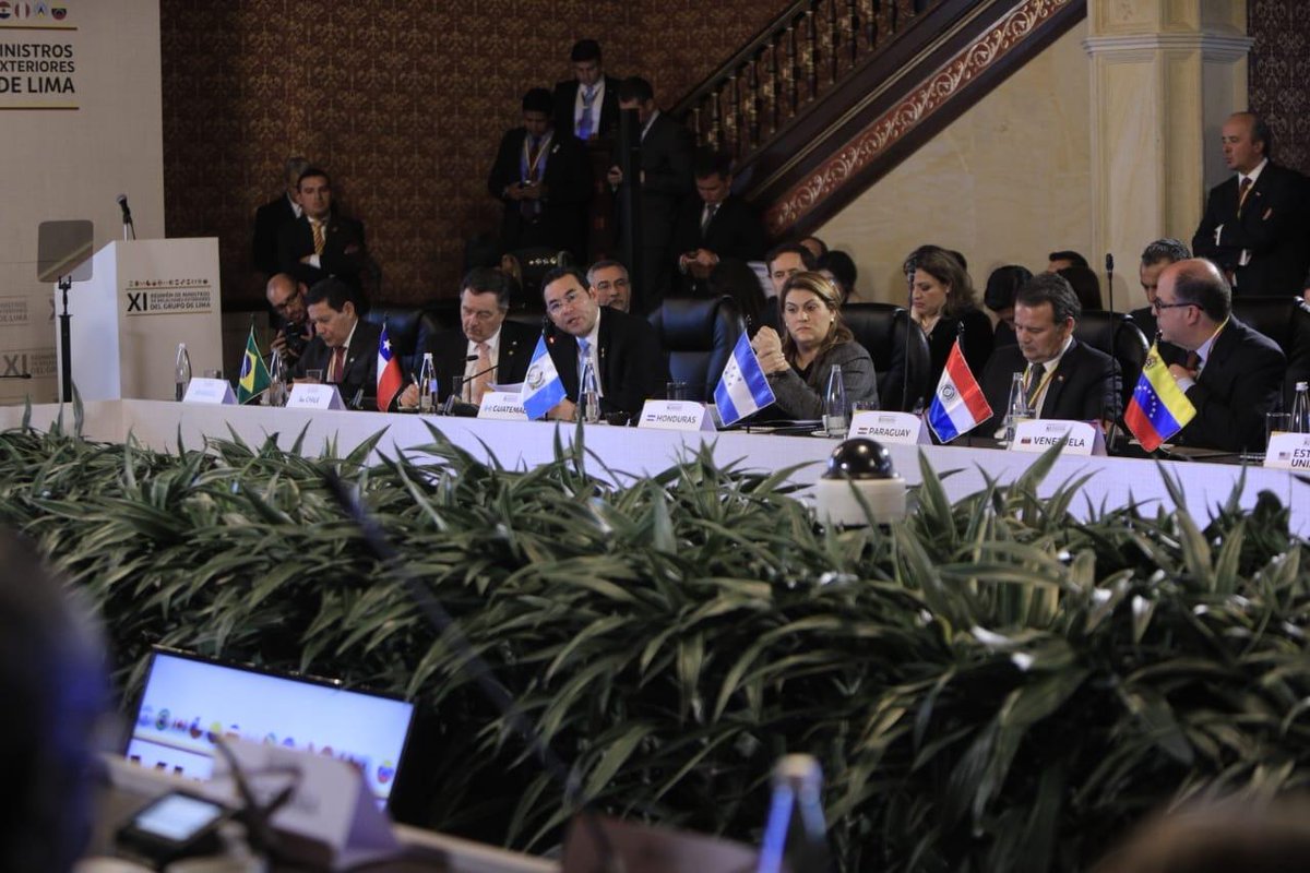 Jimmy Morales, presidente de Guatemala, durante su intervención en la reunión del Grupo de Lima en Bogotá. (Foto Prensa Libre: Presidencia)