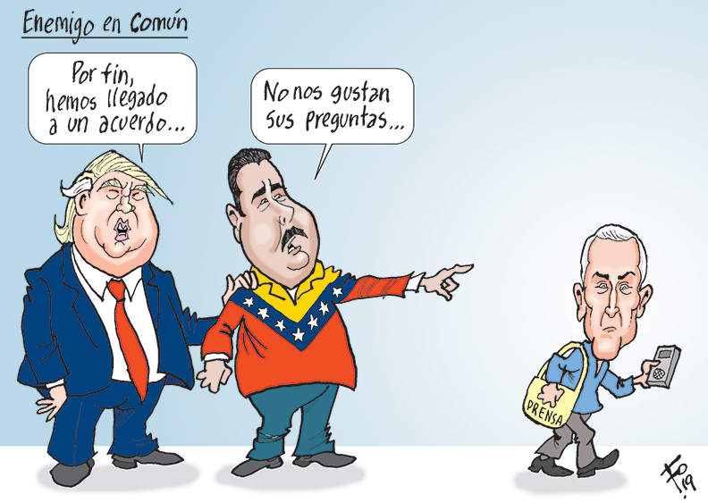 Personajes: Donald Trump, Nicolás Maduro y Jorge Ramos.