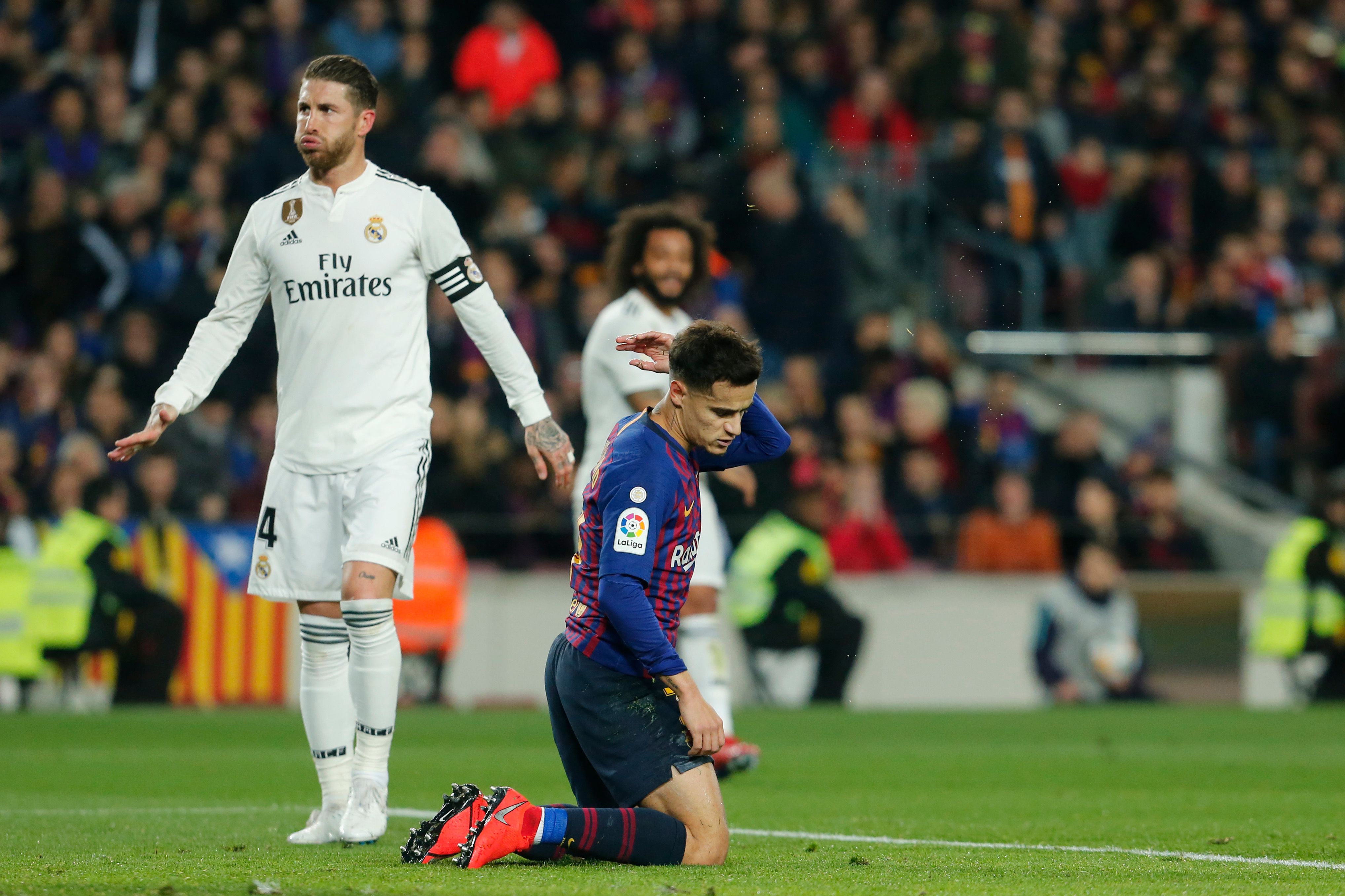 Sergio Ramos fue uno de los jugadores que generó polémica en el clásico de ida de la Copa del Rey. (Foto Prensa Libre: AFP)