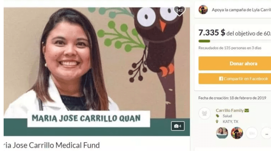 Esta es la página en la que se abrió la campaña de donación para María José Carrillo.