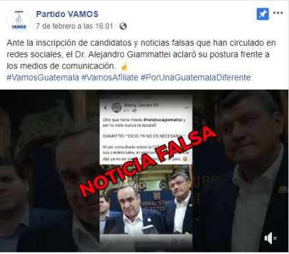 El presidenciable de Vamos, Alejandro Giammattei, brindó una conferencia en la que denunció noticias falsas en su contra. 