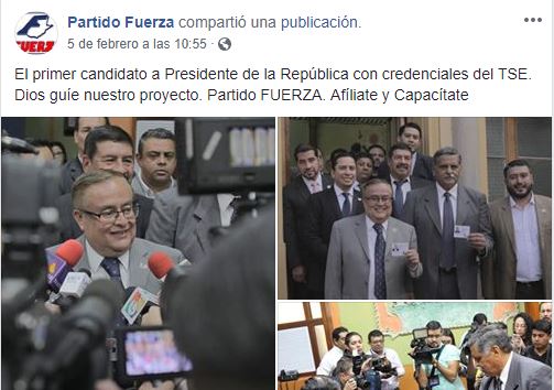 Mauricio Radford, presidenciable del partido Fuerza, buscó notoriedad al recibir sus credenciales como candidato. 