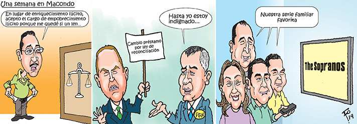 Personajes: Conrado García, Álvaro Arzú, Jorge Luis Donado, Patricia Marroquín, Jimmy, Sammy y José Morales.