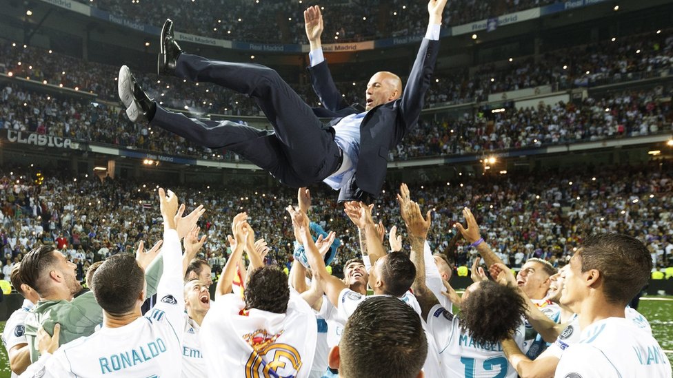 Zidane se fue como un héroe del Real Madrid tras ganar la Liga de Campeones frente al Liverpool en 2018. Getty Images