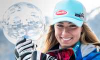 Soldeu (Andorra), 17/03/2019.- Mikaela Shiffrin of the US poses with her Overall Globe at the FIS Alpine Skiing World Cup finals in Soldeu-El Tarter, Andorra, 17 March 2019. EFE/EPA/CHRISTIAN BRUNA