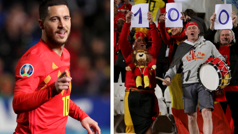Eden Hazard llegó a cien partidos con la selección de Bélgica. (Foto Prensa Libre: AFP)