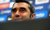 Barcelona's Spanish coach Ernesto Valverde holds a press conference on the eve of the Spanish league "El Clasico" football match against Real Madrid, at the Joan Gamper Sports Center in Sant Joan Despi, on March 1, 2019. (Photo by LLUIS GENE / AFP)