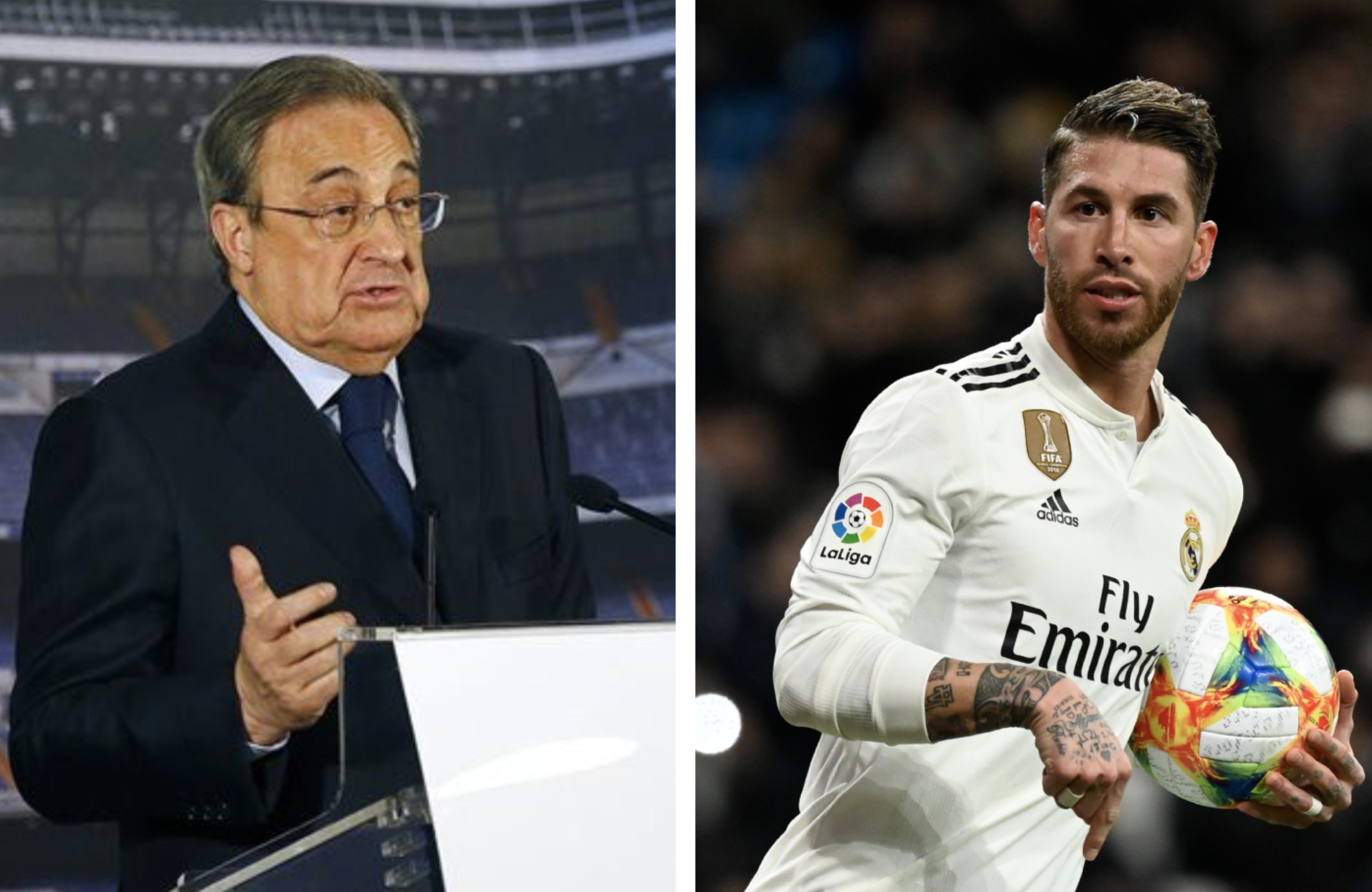 El presidente del Real Madrid, Florentino Pérez se reunió con Sergio Ramos después de la fuerte discusión que tuvieron la noche que el Ajax los eliminó de la Champions League. (Foto Prensa Libre AFP)