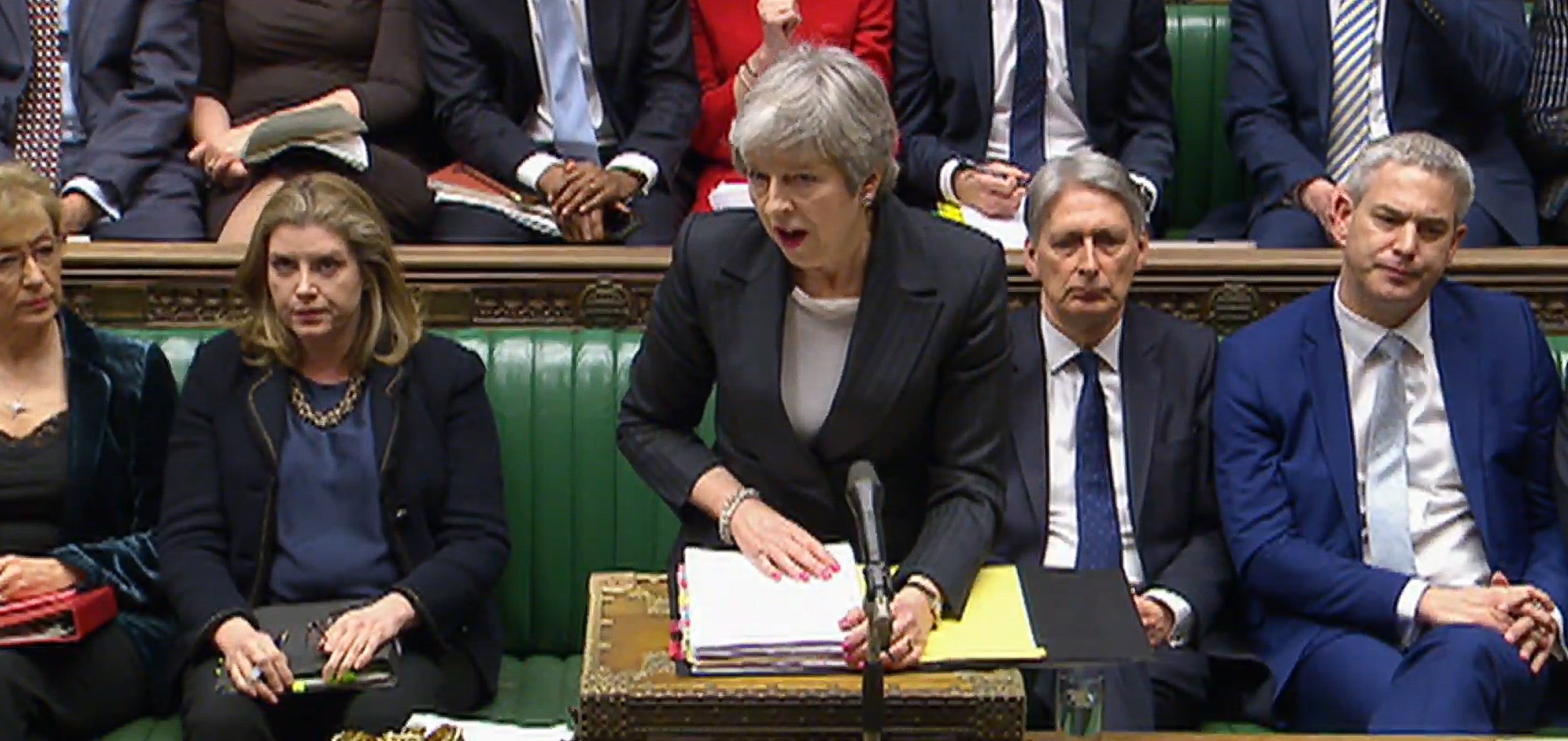 ARA01. LONDON (REINO UNIDO), 20/03/2019.- Captura de video que muestra a la primera ministra británica, Theresa May, durante una sesión de control en el Parlamento este miércoles. Según fuentes oficiales, May no solicitará a la Unión Europea (UE) una prórroga prolongada del "brexit". EFE/ Señal Institucional Parlamento Británico CRÉDITO OBLIGATORIO: SEÑAL INSTITUCIONAL PARLAMENTO BRITÁNICO? SÓLO USO EDITORIAL? NO VENTAS