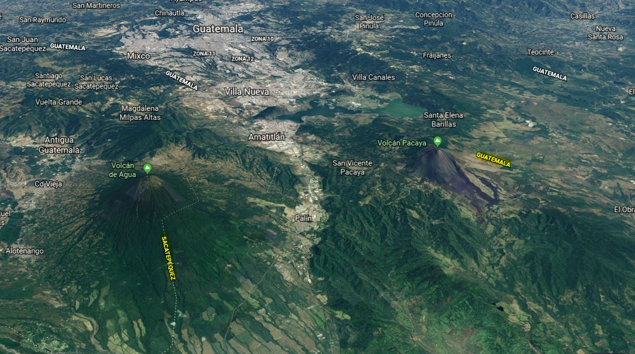 La ola de sismos, en su mayoría insensibles, ocurrió entre los departamentos de Guatemala y Sacatepéquez. (Foto: GoogleEarth)