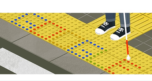 El doodle de este lunes está dedicado a Seiichi Miyake, inventor de los bloques táctiles, también llamados superficie podotáctil. (Foto Prensa Libre: Google)