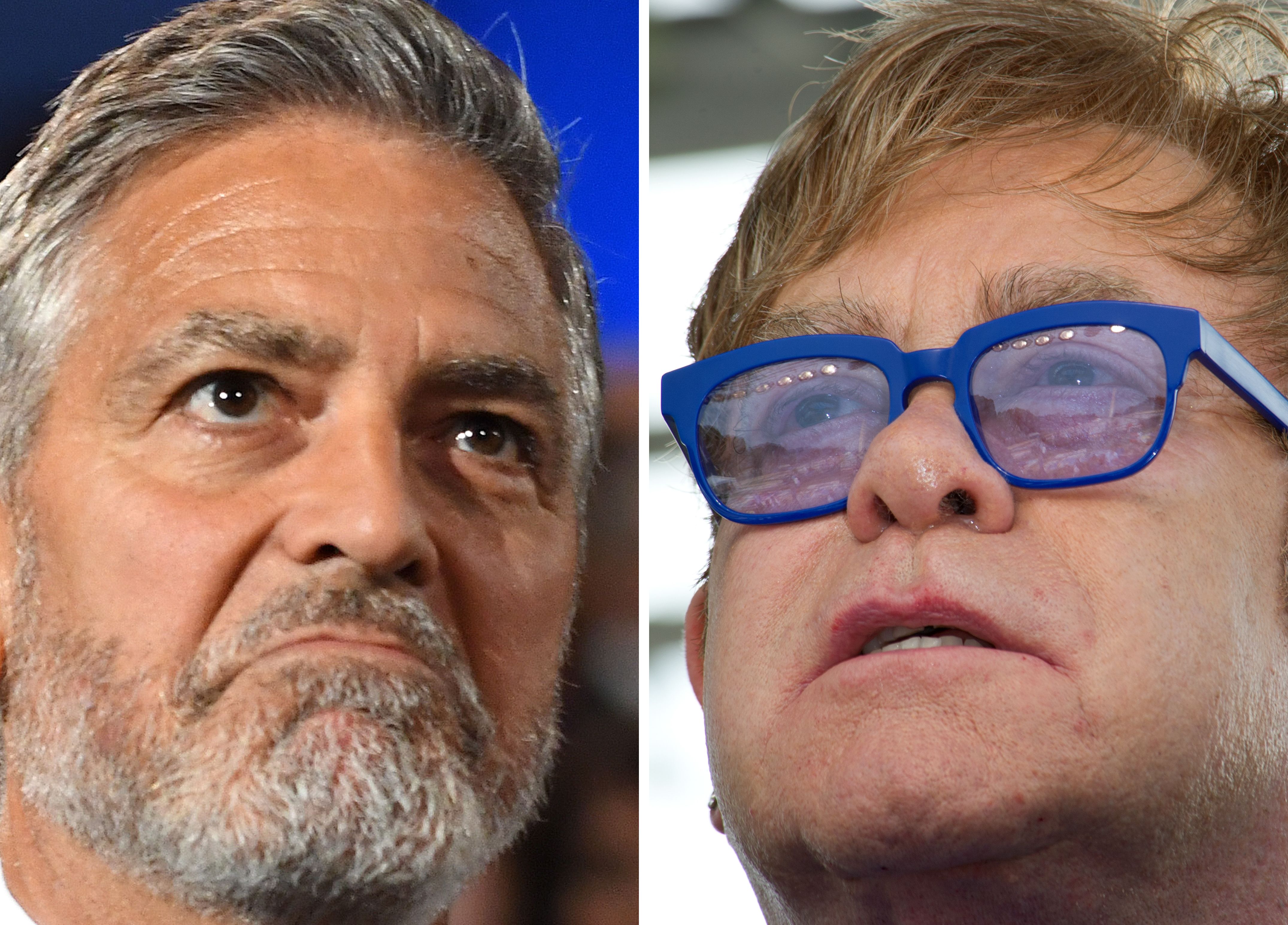 A la izq. el actor estadounidense George Clooney. A la der., el cantante británico Elton John. (Foto Prensa Libre: AFP)