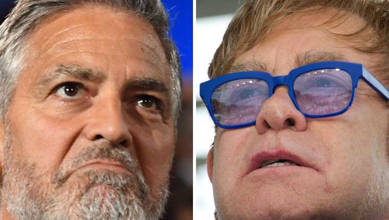 A la izq. el actor estadounidense George Clooney. A la der., el cantante británico Elton John. (Foto Prensa Libre: AFP).