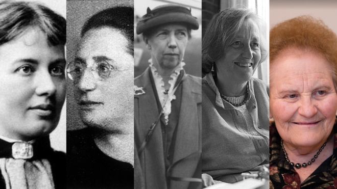 Sofya Kovalevskaya. (Foto: dominio público), Emmy Noether (Foto: Ullstein bild/ullstein bild via Getty), Mary Cartwright (Foto: Getty), Cathleen S. Morawetz (Foto: ©Orling Photo Bureau NYU) y Marina Ratner (Foto: Lenya Ryzhik). (Foto Prensa Libre: BBC)