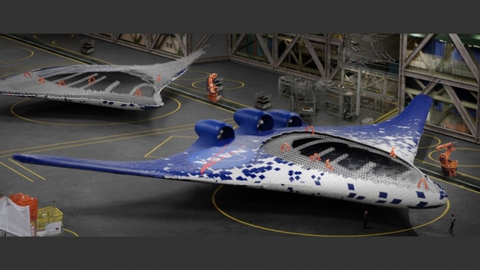 En esta recreación, la NASA ilustra cómo se podrían construir en el futuro los aviones con las nuevas alas. CENTRO DE INVESTIGACIÓN AMES DE LA NASA
