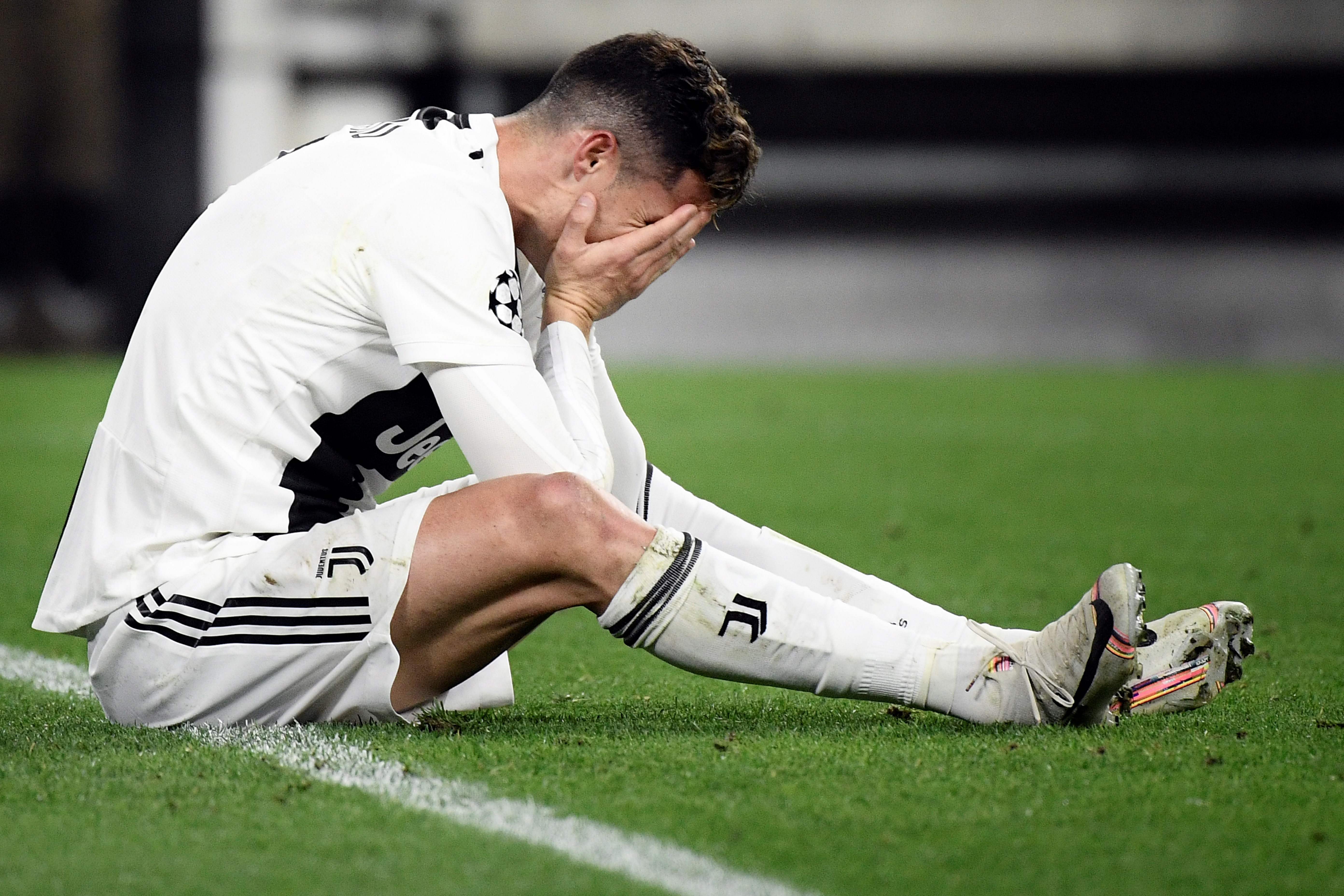 Juventus' Portuguese forward Cristiano Ronaldo reacts during the UEFA Champions League quarter-final second leg football match Juventus vs Ajax Amsterdam on April 16, 2019 at the Juventus stadium in Turin. (Photo by Filippo MONTEFORTE / AFP)