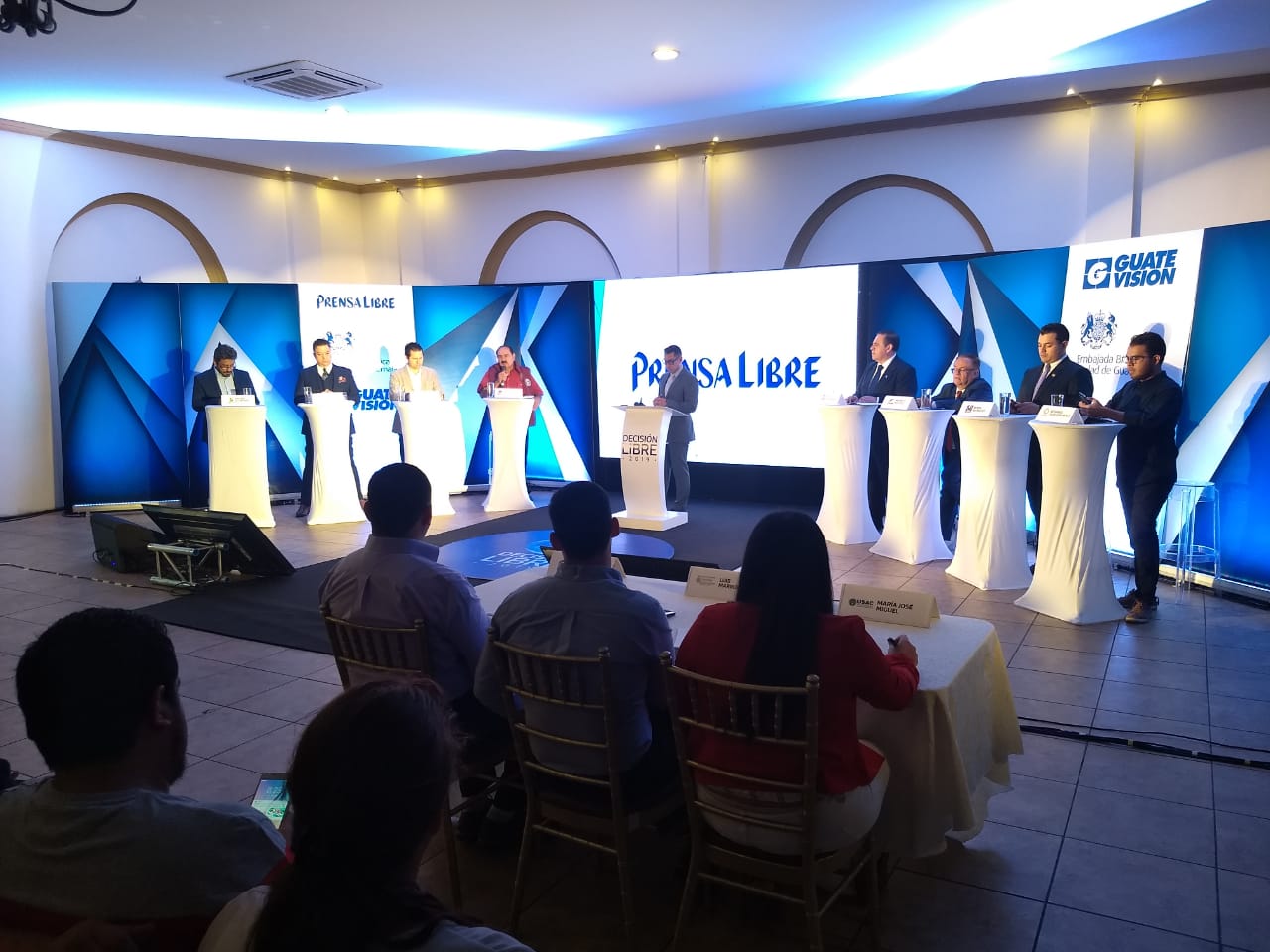 Candidatos a la presidencia que participaron en el primer bloque del foro Decisión Libre.(Prensa Libre: Mario Morales)