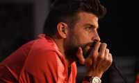 Barcelona's Spanish defender Gerard Pique attends a press conference at Old Trafford stadium in Manchester, north west England on April 9, 2019, on the eve of their UEFA Champions League quarter final first leg football match against Manchester United. (Photo by Oli SCARFF / AFP)