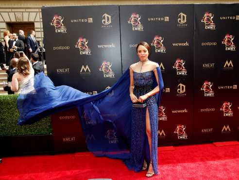 La actriz de Trinidad y Canadá Mishael Morgan llega a la 46 edición de los Daytime Emmy Awards en el Centro Cívico de Pasadena en Pasadena, California, EE. UU. Foto Prensa Libre: EFE