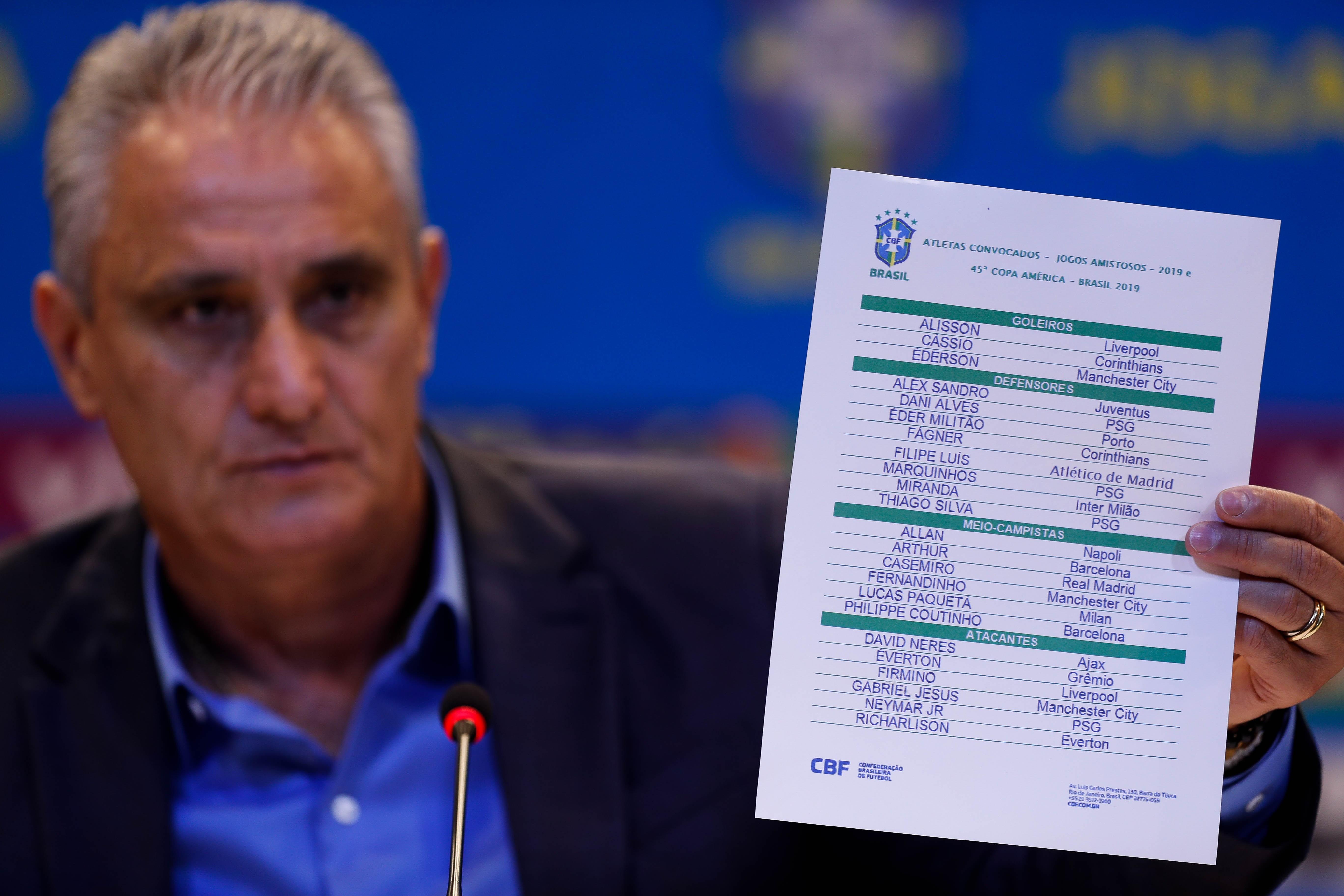 El seleccionador brasileño, Tite, anuncia hoy, viernes la lista de convocados para la Copa América 2019, que se disputará en junio y julio próximo en Brasil durante un evento en Río de Janeiro. (Foto Prensa Libre: EFE)