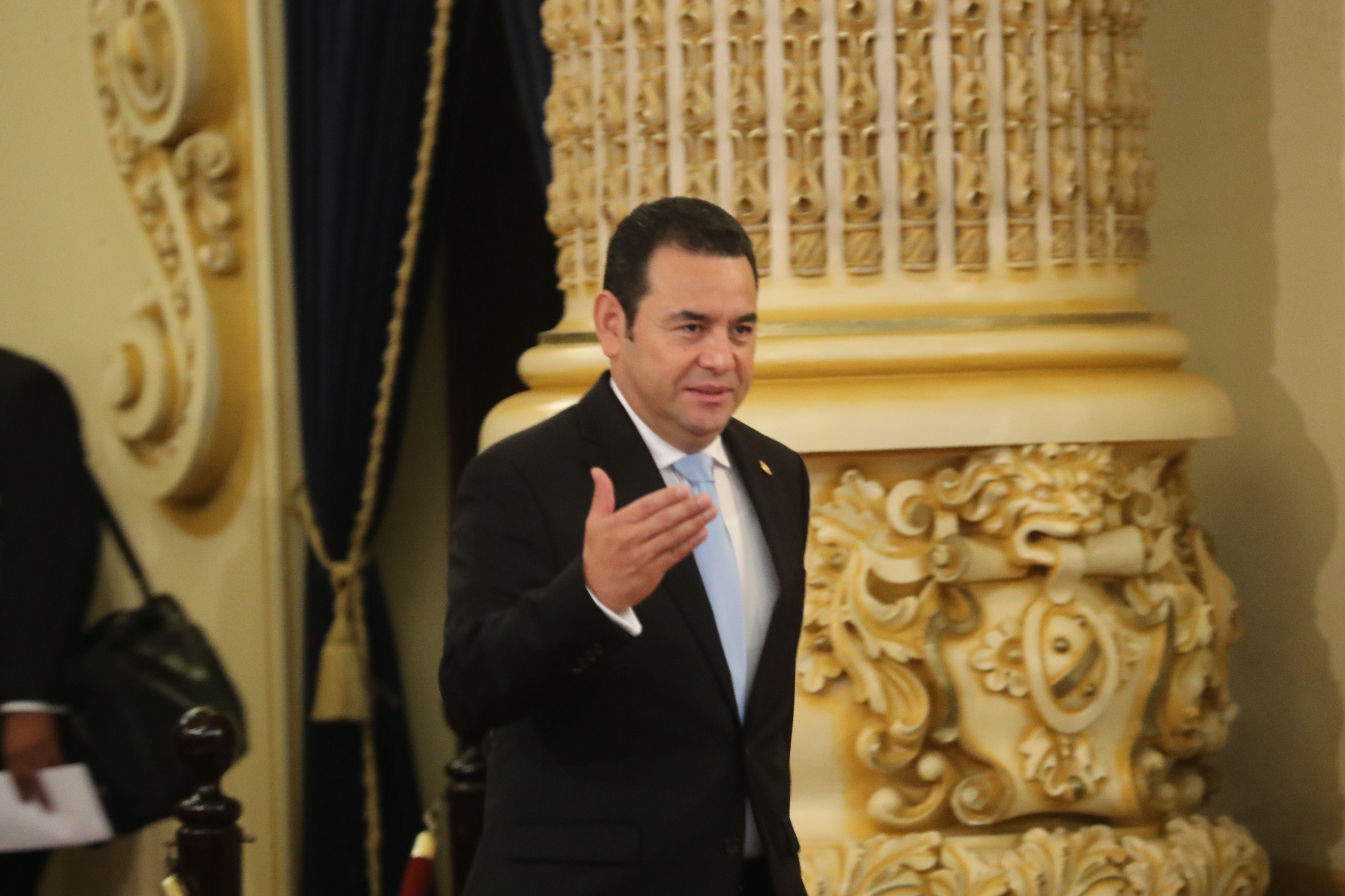 Presidente Jimmy Morales, durante un acto oficial el 16 de mayo, en la entrega de cartas credenciales de embajadores. (Foto Prensa Libre: Hemeroteca PL)