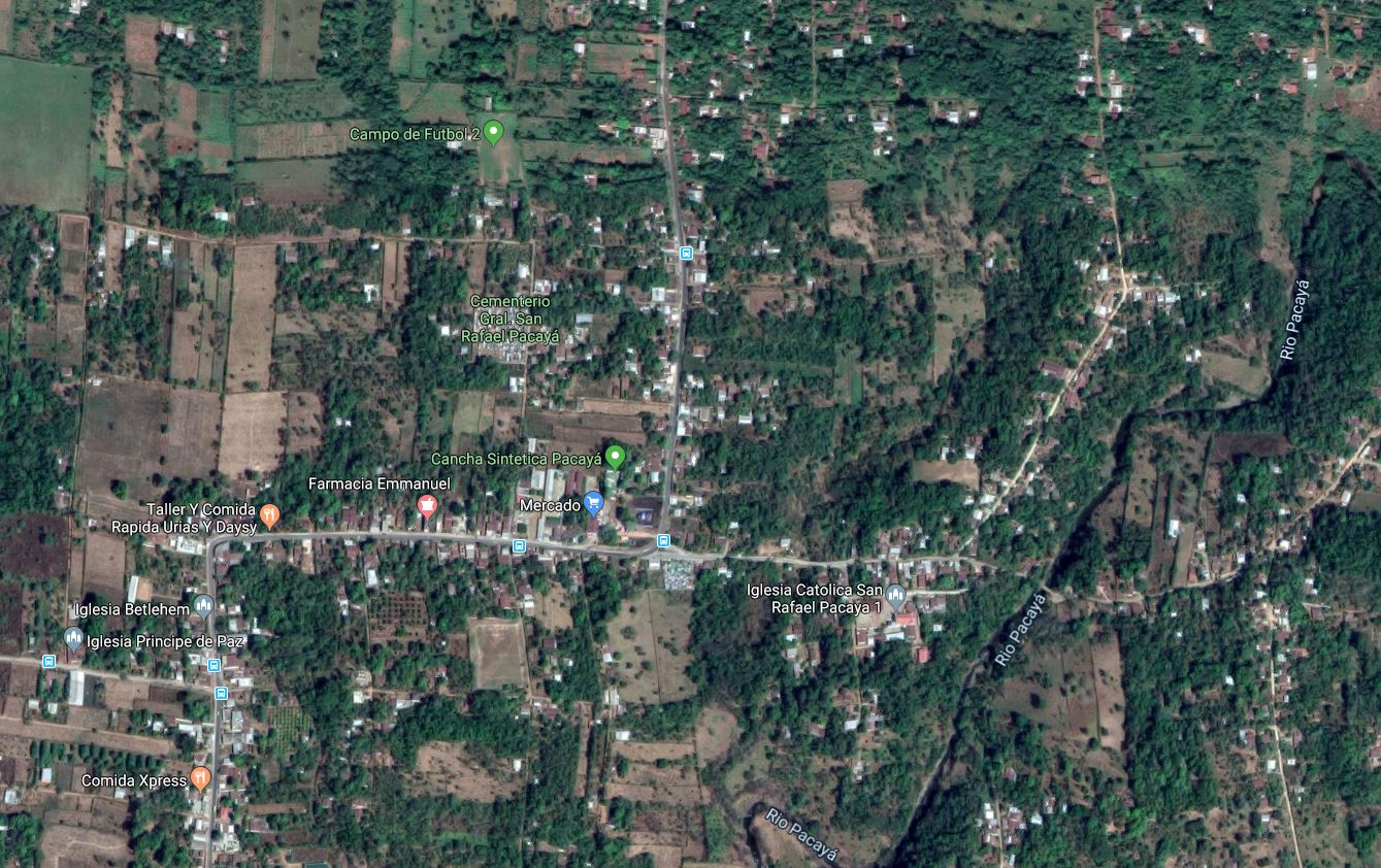 Vista panorámica de la aldea San Rafael Pacayá donde los vecinos tienen el control de la zona. (Foto Prensa Libre: Google Maps)