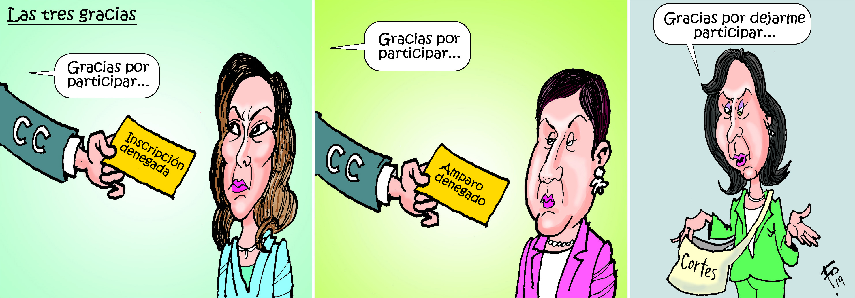 Personajes: Zury Ríos, Thelma Aldana y Sandra Torres.