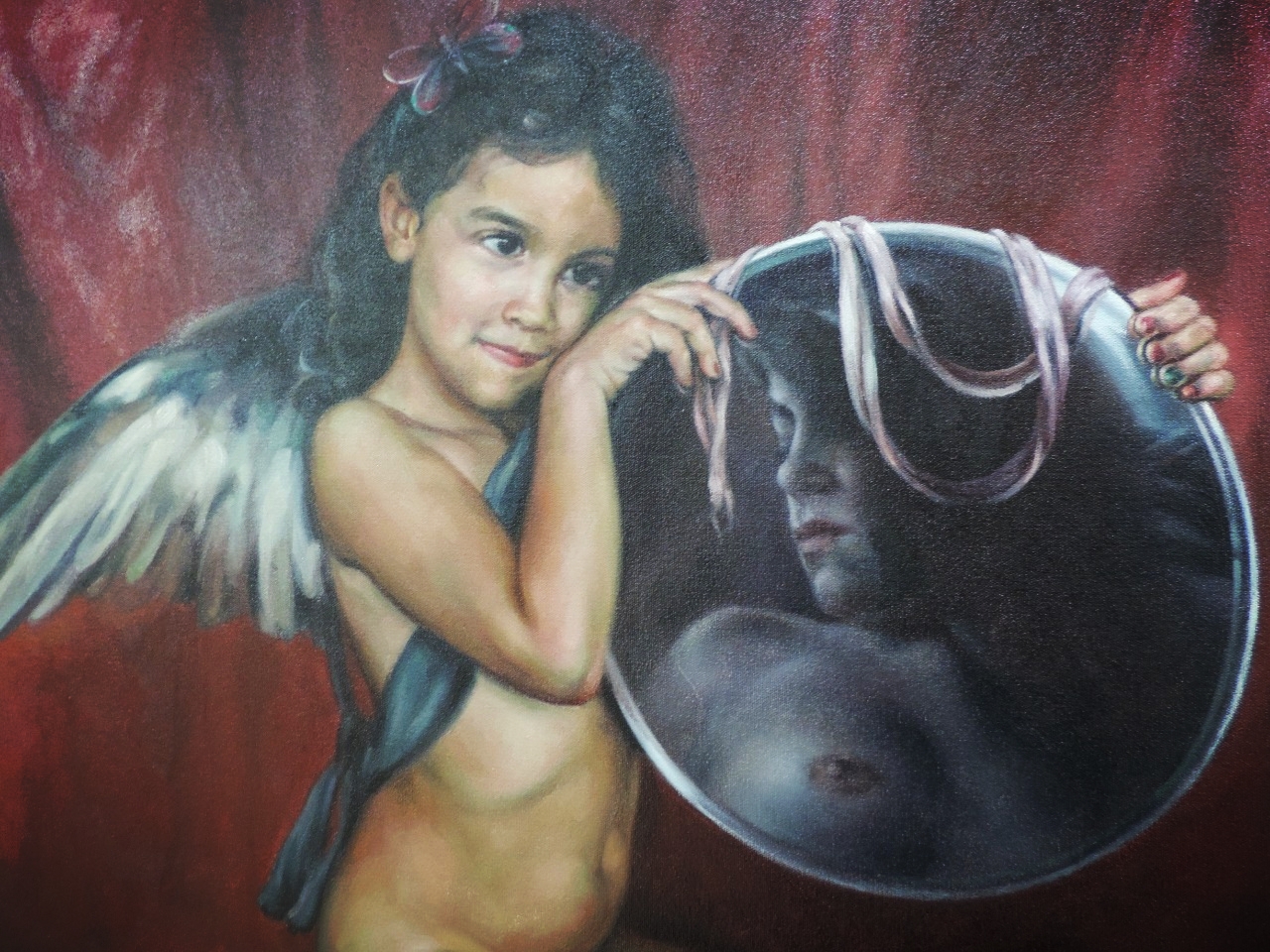 Fragmento de la reinterpretación de Manolo Gallardo, de la Venus del Espejo de Velásquez en su actual muestra en la Universidad Popular.  (Foto Prensa Libre: Ingrid Reyes)