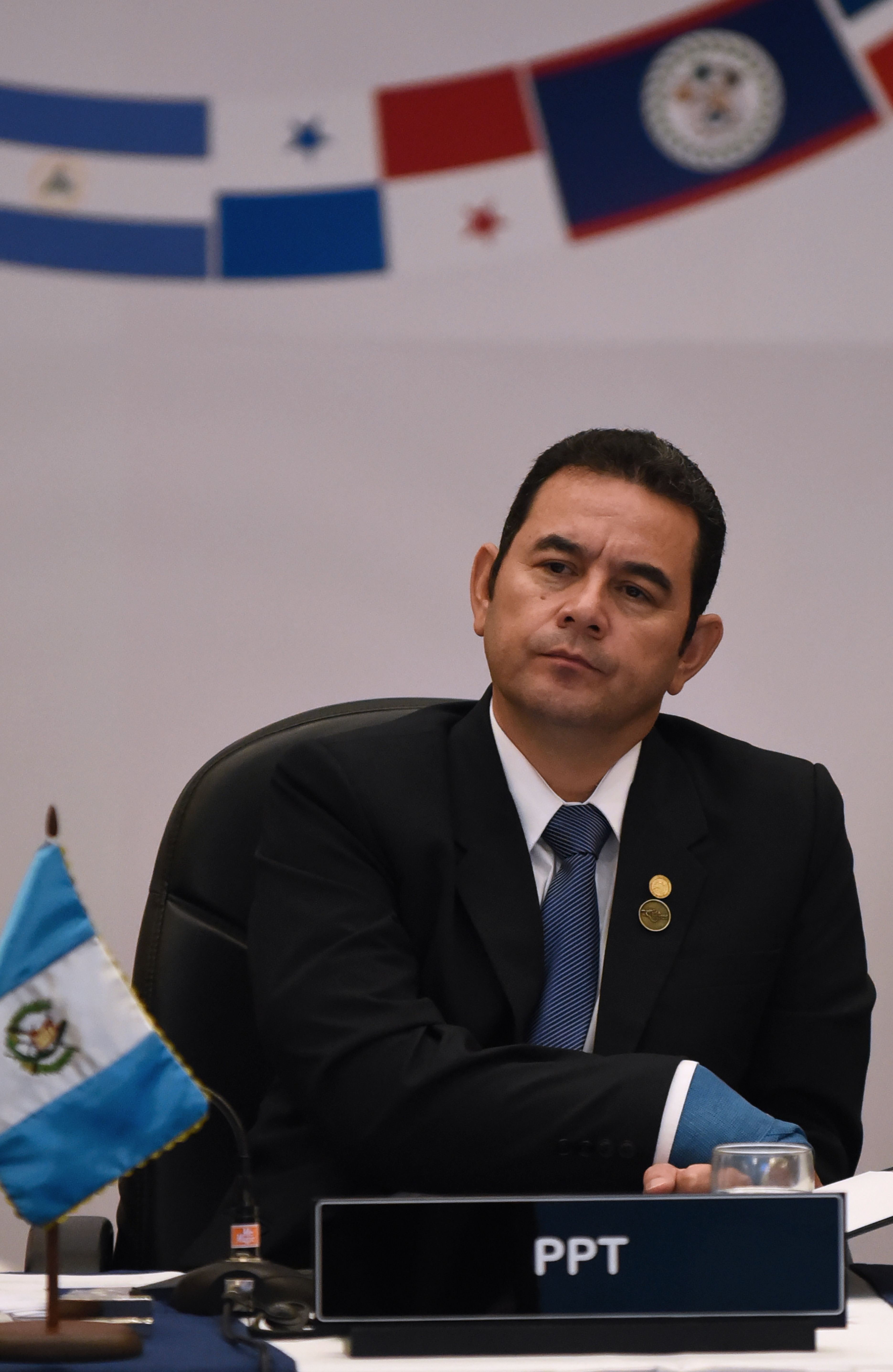 Guatemalan President Jimmy Morales attends the opening session of the LXXVIII Central American Integration System (SICA) Summit in Guatemala City on June 5, 2019. (Photo by Johan ORDONEZ / AFP)