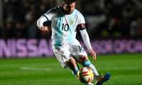 Argentina's Lionel Messi strikes the ball during the international friendly football match against Nicaragua at the San Juan del Bicentenario stadium in San Juan, Argentina, on June 7, 2019. (Photo by Andres LARROVERE / AFP)