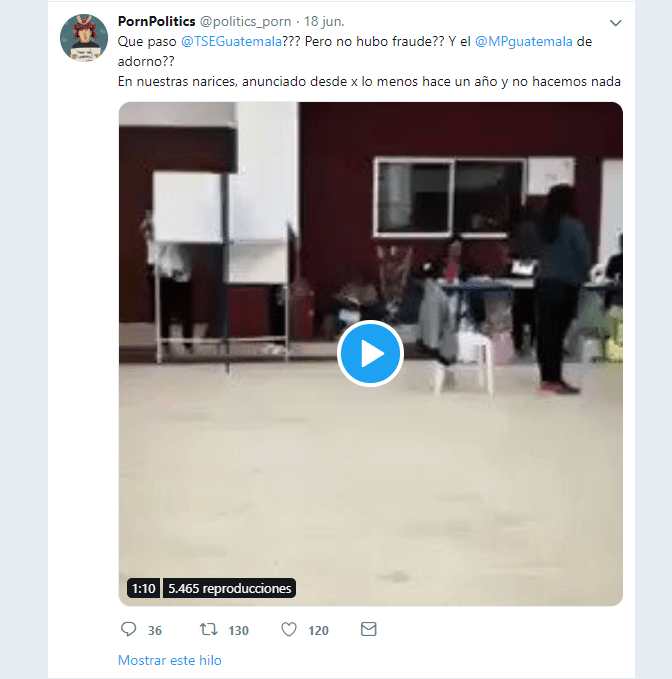 Cuenta de Twitter @politics_porn que replicó el video. (Foto Prensa Libre: Tomada de publicación de Confirmado). 


