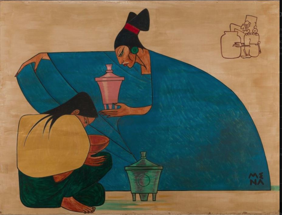 Réplica a escala del mural que Grajeda Mena hizo en 1975 y actualmente se encuentra en el Museo Regional de Arqueología Rubén Chévez Van Dorne. Parte de la información en el portal digital dedicado al artista en la Universidad Francisco Marroquín. (Foto Prensa Libre: grajedamena.ufm.edu)