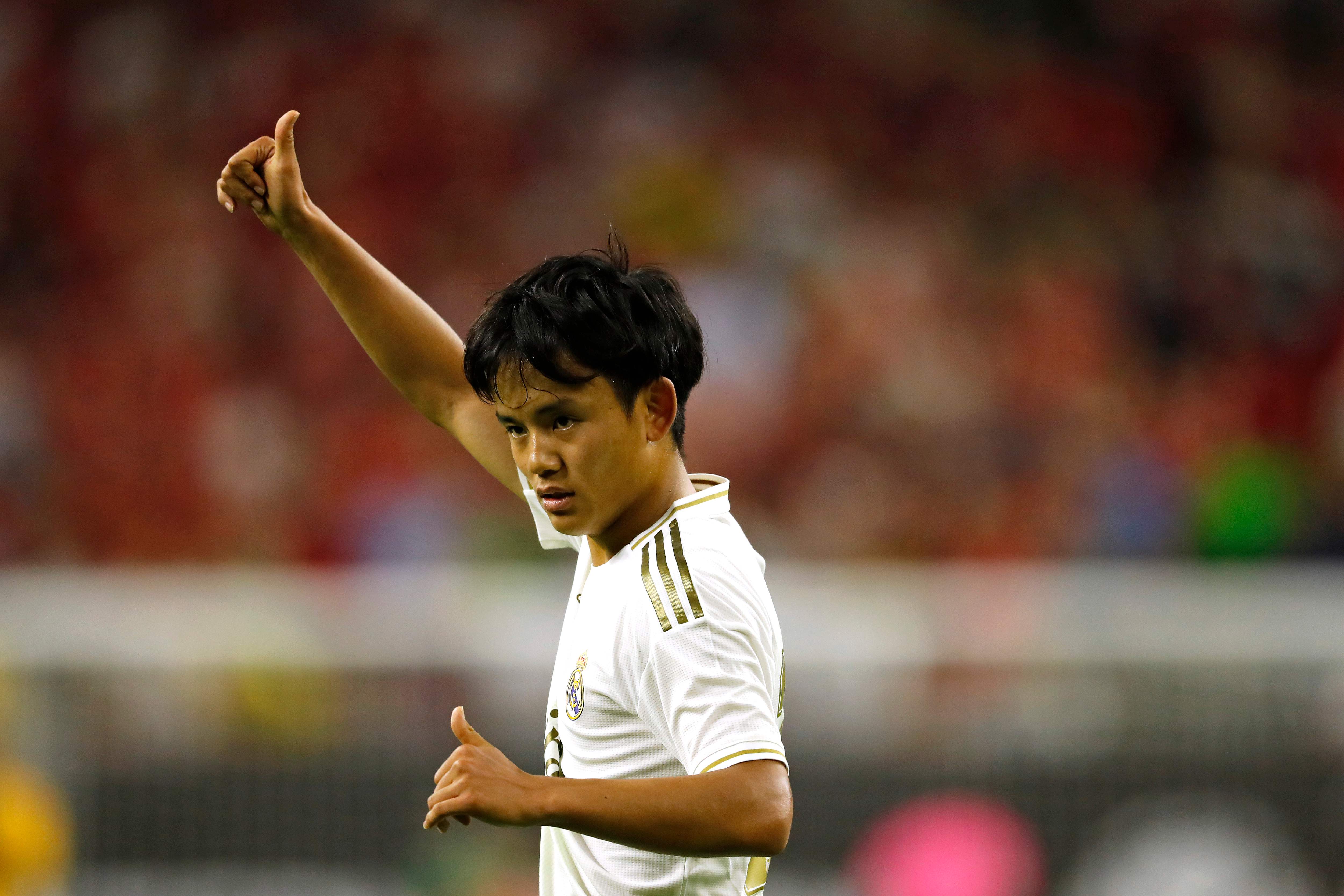 El mediocampista japonés Takefusa Kubo disfrutó su debut con el Real Madrid. (Foto Prensa Libre: AFP)