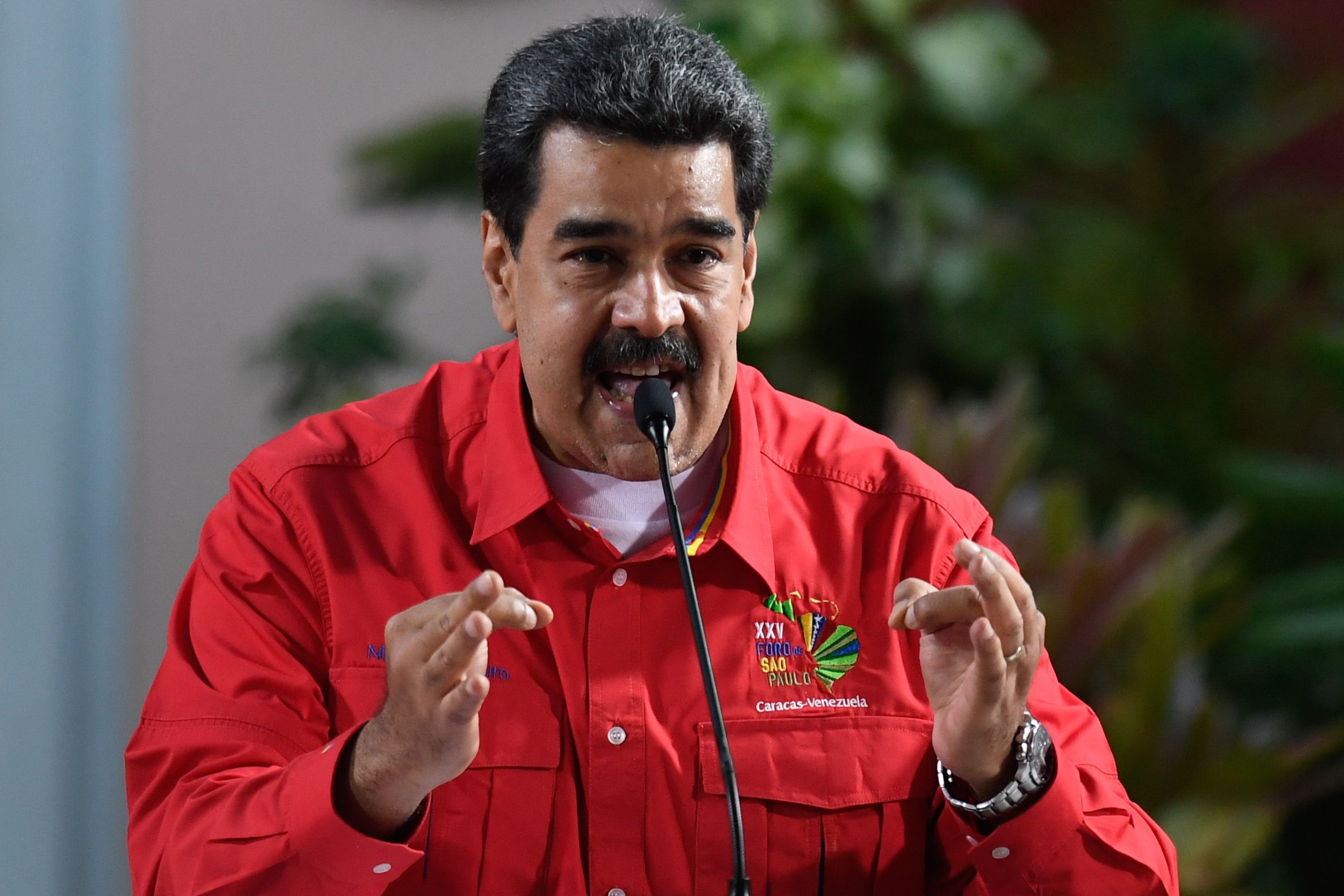 Presidente venezolano Nicolás Maduro pronuncia un discurso en el cierre del Foro de Sao Paulo en Caracas. (Foto Prensa Libre: Hemeroteca PL)