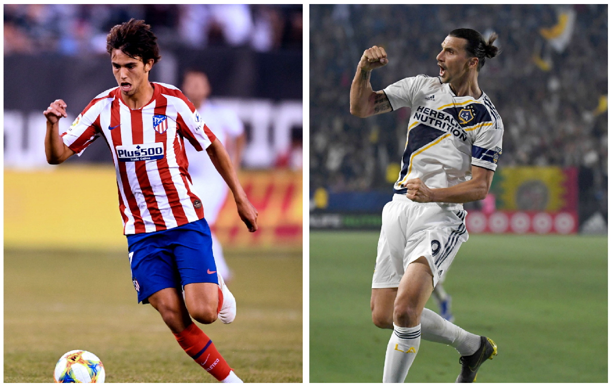 Joao Félix y Zlatan Ibrahimovic, las dos grandes sensaciones del Juego de Las Estrellas de la MLS contra el Atlético. (Foto Prensa Libre: AFP)