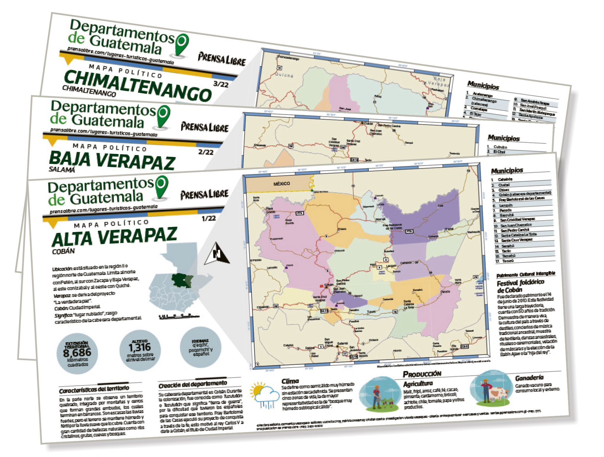 La serie incluye una lámina por cada uno de los 22 departamentos de Guatemala. (Foto Prensa Libre: Hemeroteca PL)