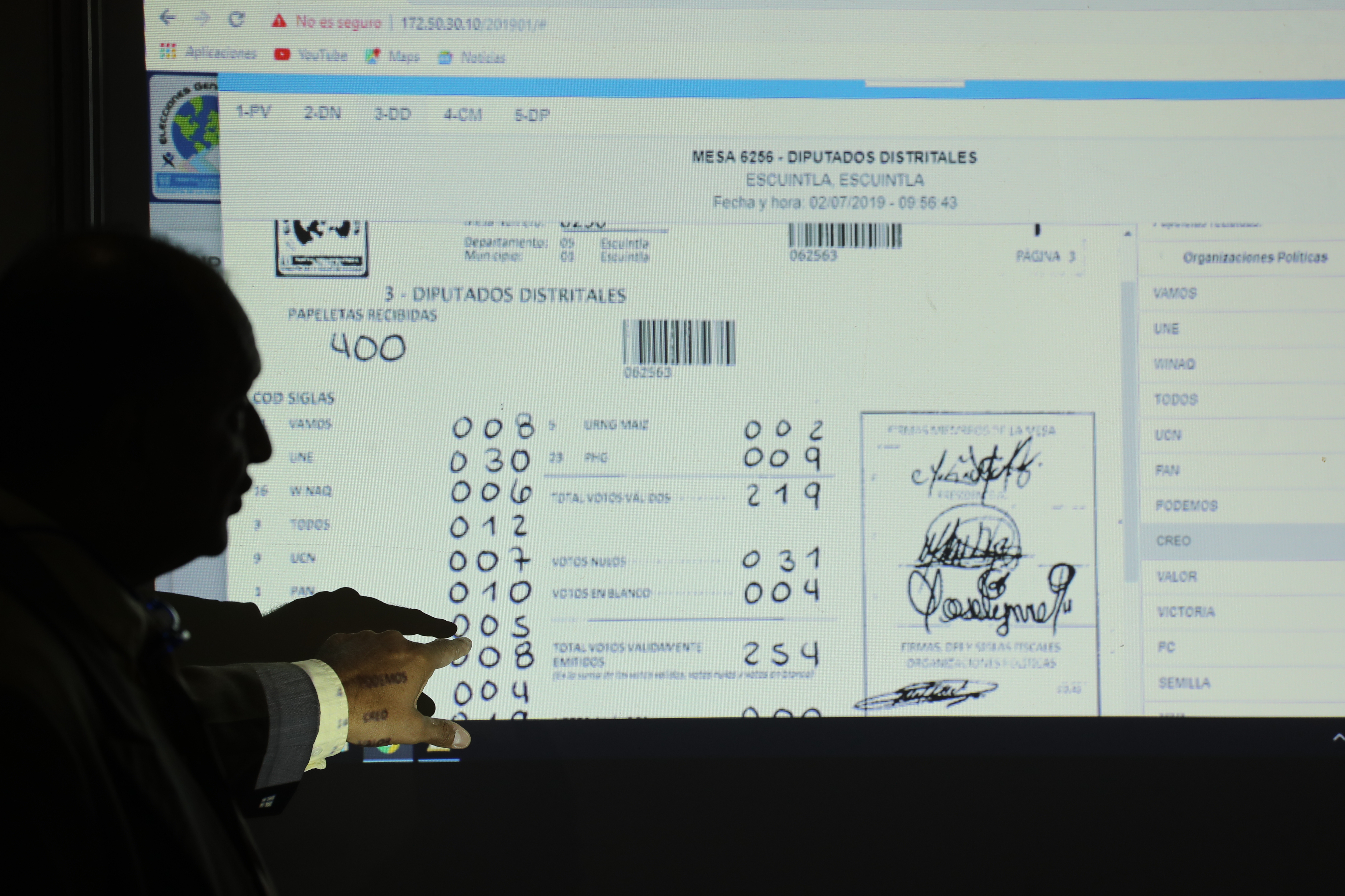 Fiscales de partidos políticos y el Tribunal Supremo Electoral revisan las actas que presentaron presuntas anomalías. (Foto Prensa Libre: Hemeroteca PL)  