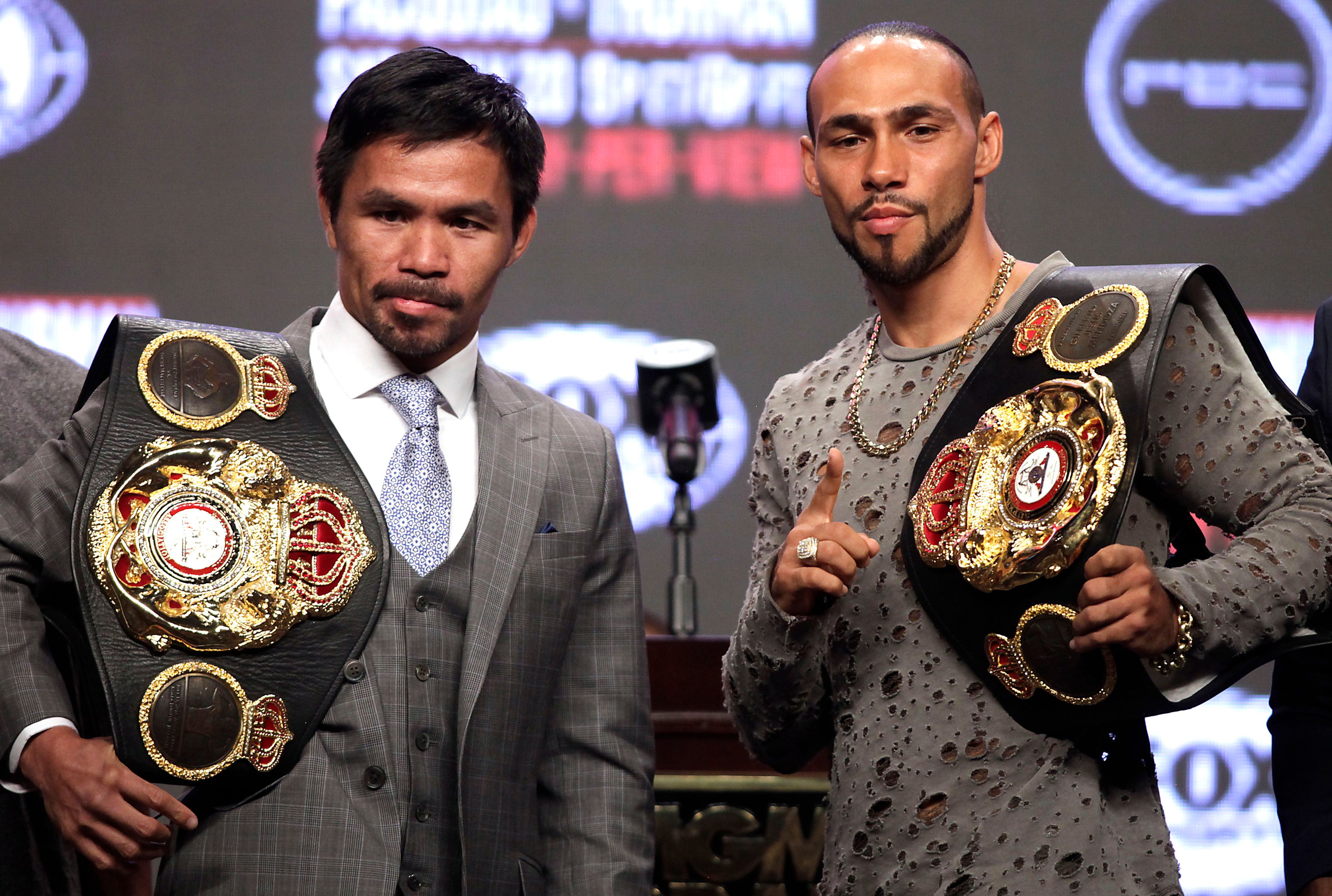 El veterano boxeador Manny Pacquiao peleará este sábado contra Keith Thurman (Foto Prensa Libre: AFP)