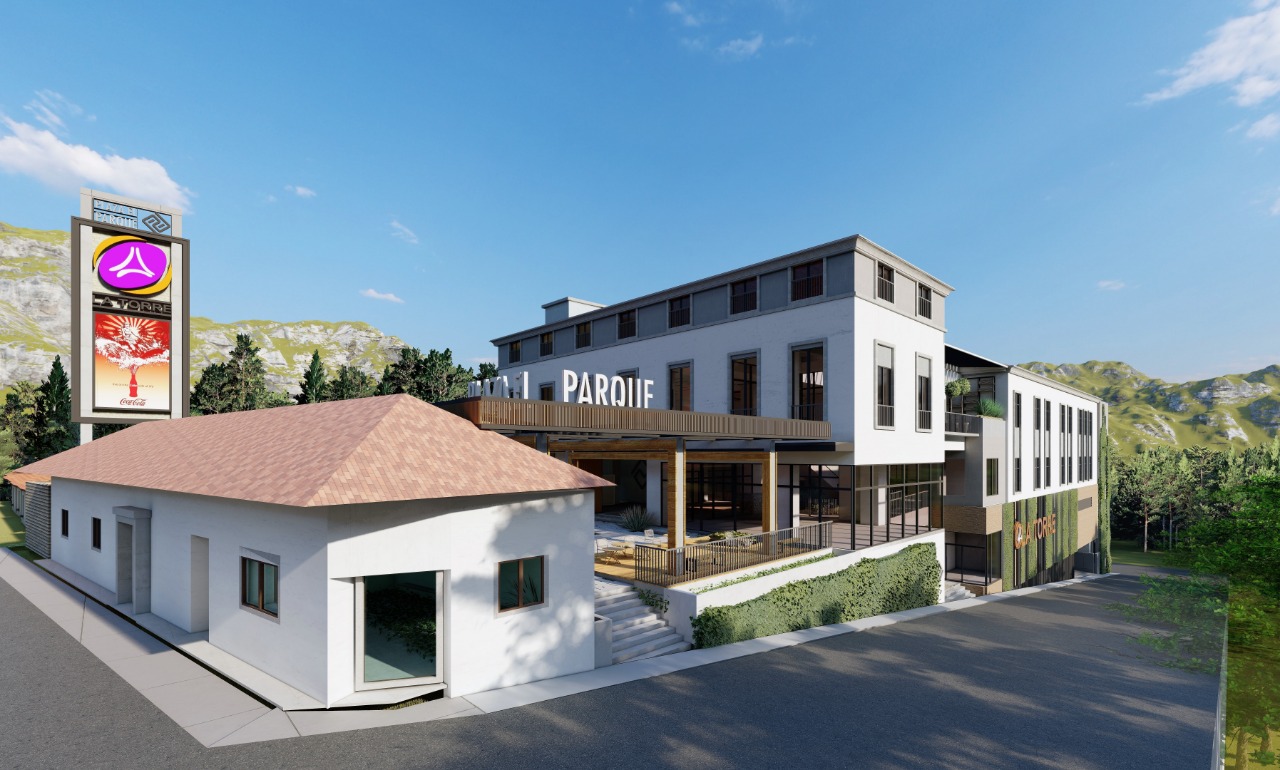 A un costado de la plaza central de Cobán se construye el centro comercial Plaza del Parque. (Foto Prensa Libre: Grupo Cobán)