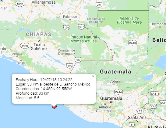 Mapa muestra el epicentro del sismo registrado este 18 de julio. (Foto Prensa Libre).