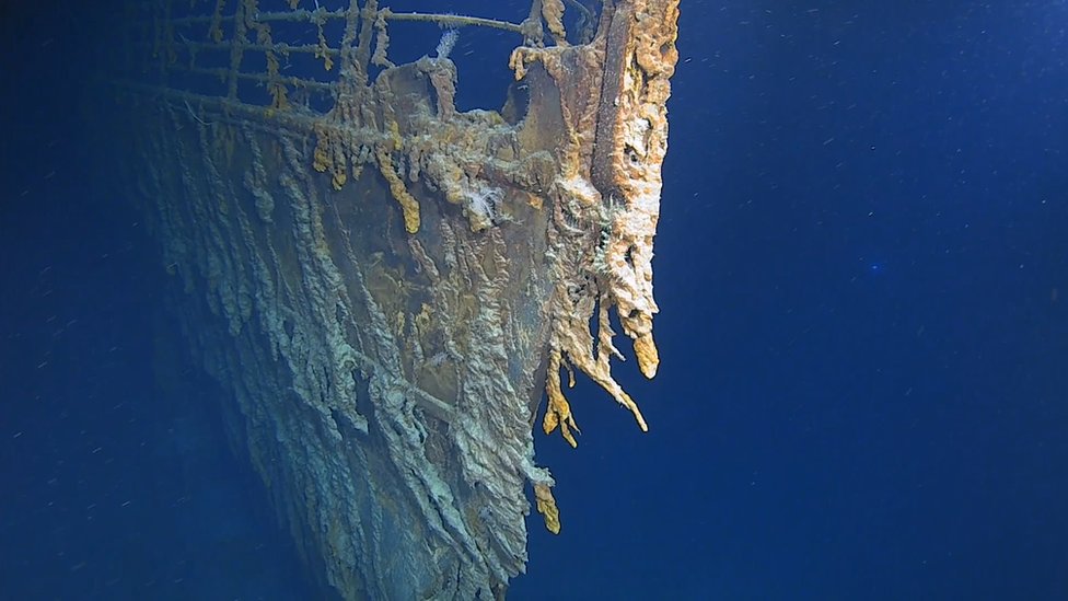 Después de más de 100 años bajo el mar, la proa del Titanic aún es identificable. (Foto Prensa Libre: Atlantic Productions)