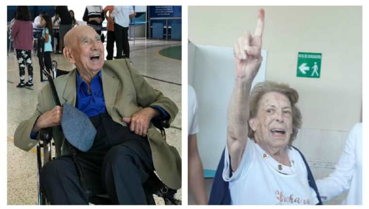 Guillermo Solórzano de 99 y Neulina de Fernández de 95 acudieron a votar este 11 de agosto. (Foto Prensa Libre: Juan Diego González y Miriam Figueroa)