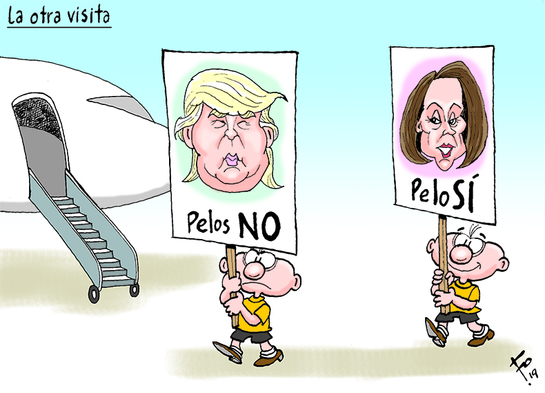 Personajes: Donald Trump y Nancy Pelosi.