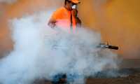 Para reducir los contagios, las autoridades recomiendan fumigar los puntos de concentración de mosquitos. ( Foto Prensa Libre AFP)