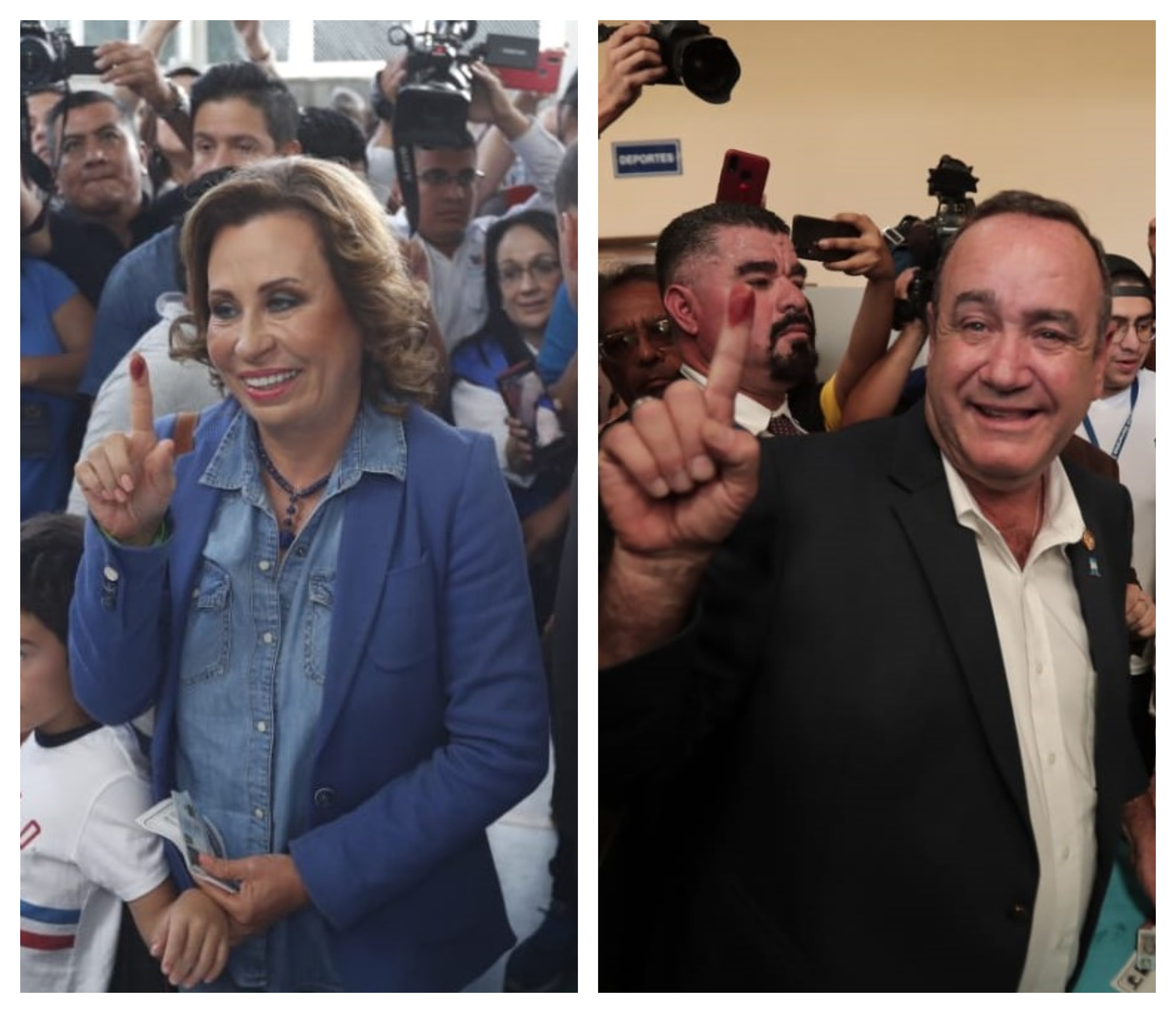Sandra Torres y Alejandro Giammattei emitieron su voto esta mañana en centros de votación de la capital. (Foto Prensa Libre: Edwin García y Juan Diego) 