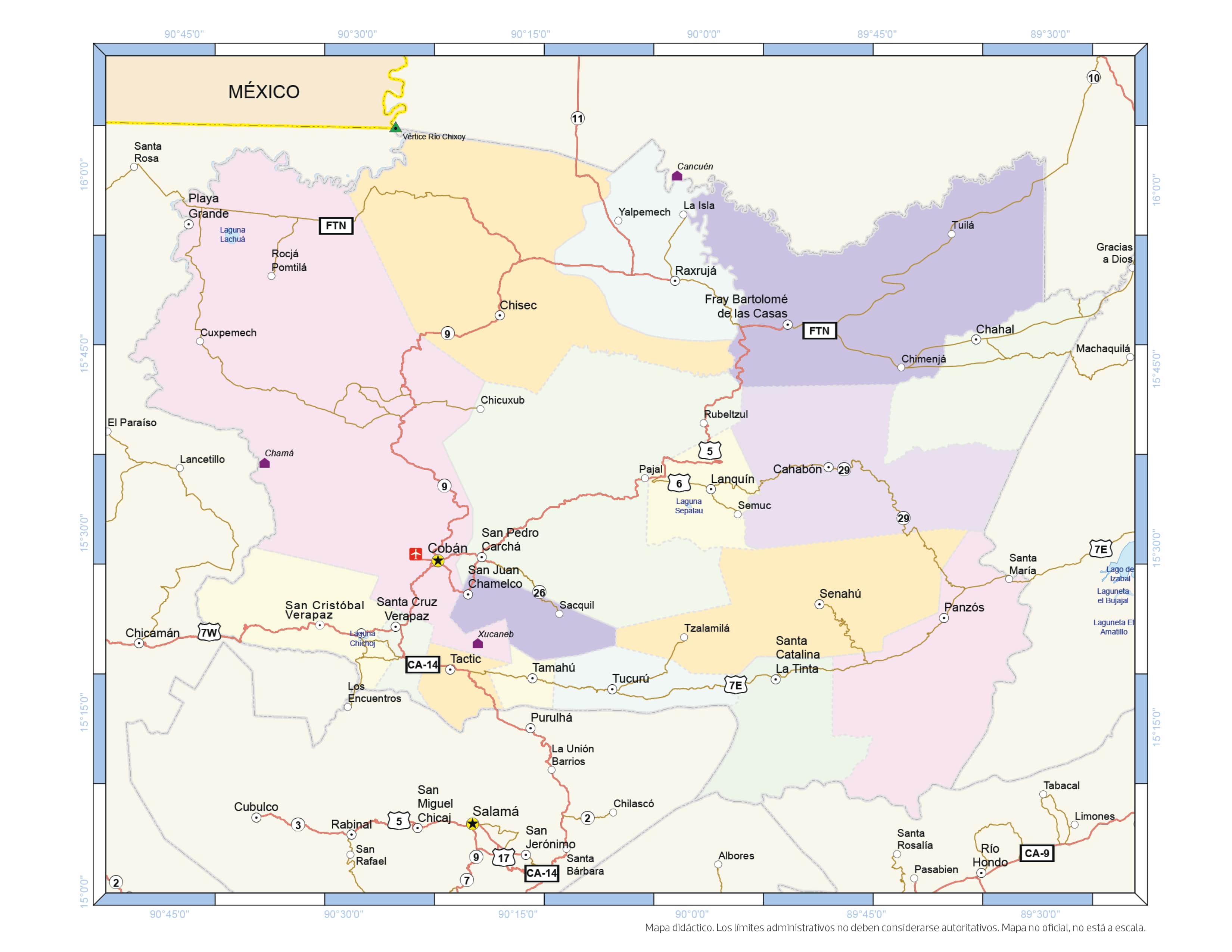 Mapa del Departamento de Alta Verapaz.