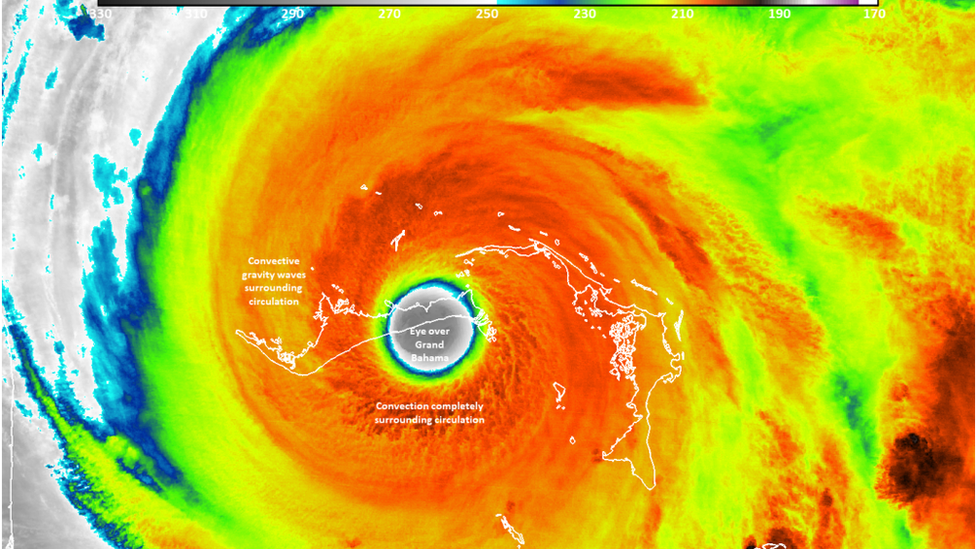 El huracán Dorian se mantuvo durante más de 18 horas estacionario  sobre Bahamas. Foto:NOAA