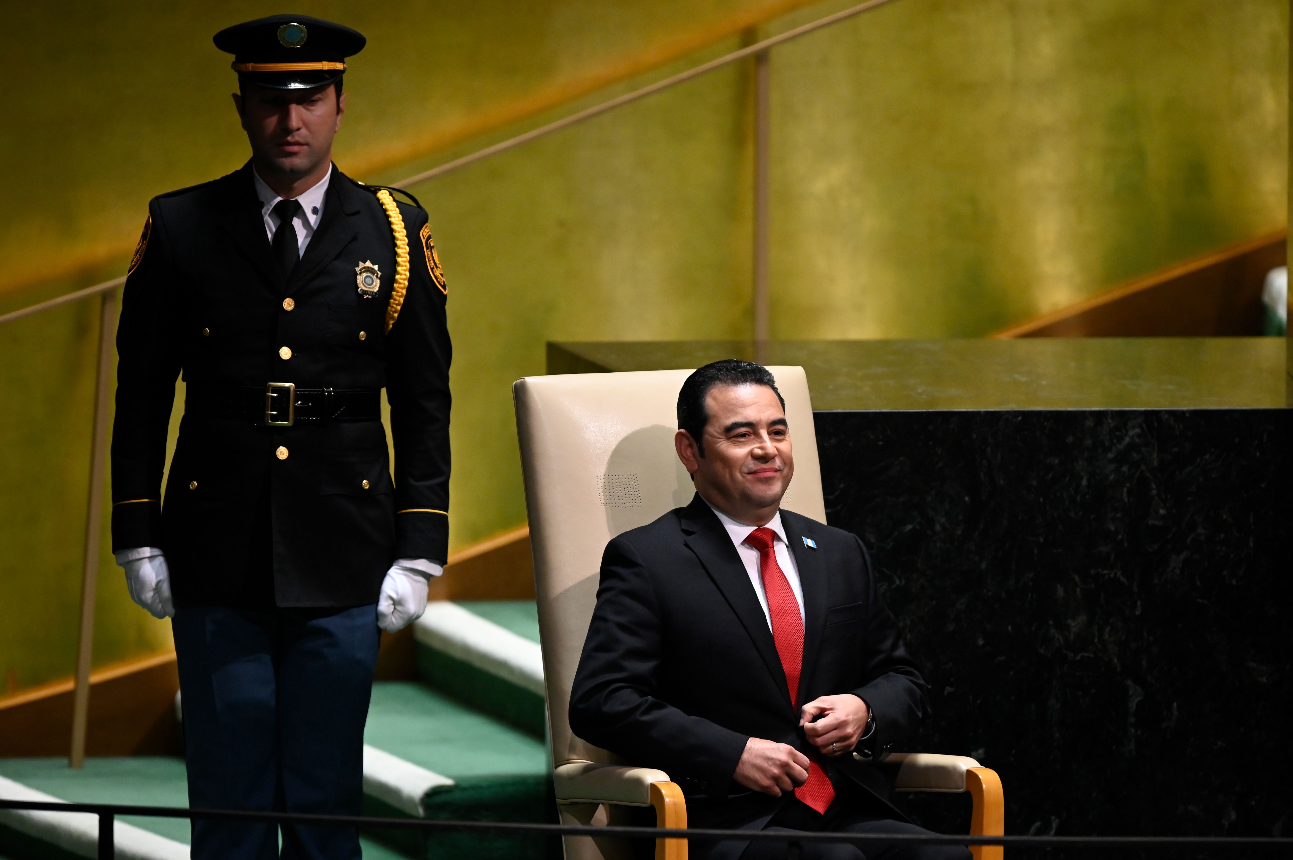 Jimmy Morales presentó su último discurso ante la Asamblea General de las Naciones Unidas este 25 de septiembre de 2019. (Foto Prensa Libre: AFP)